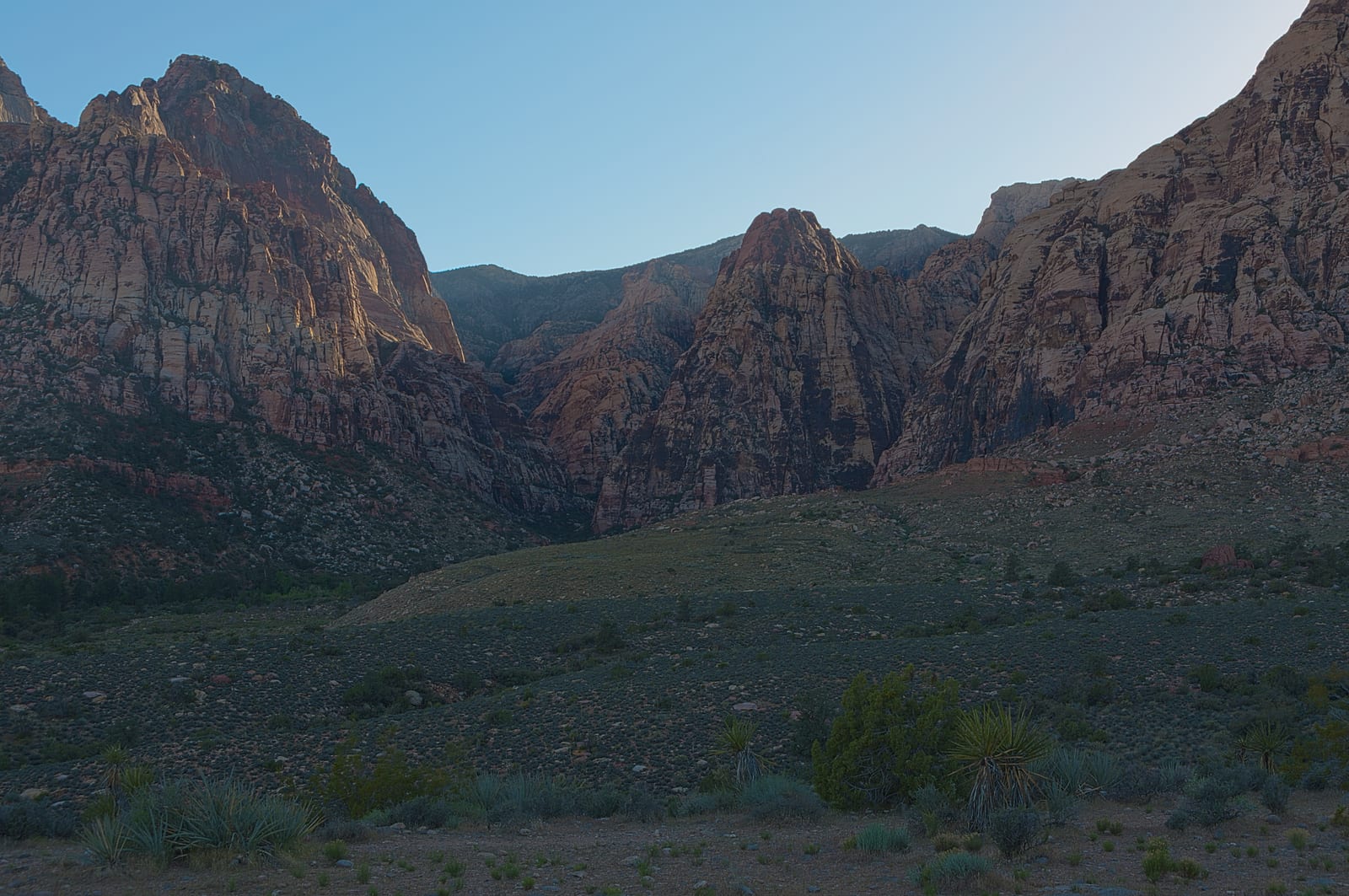 Sandstone cliffs and desert scrub at Red Rock Canyon National Conservation Area west of Las Vegas
