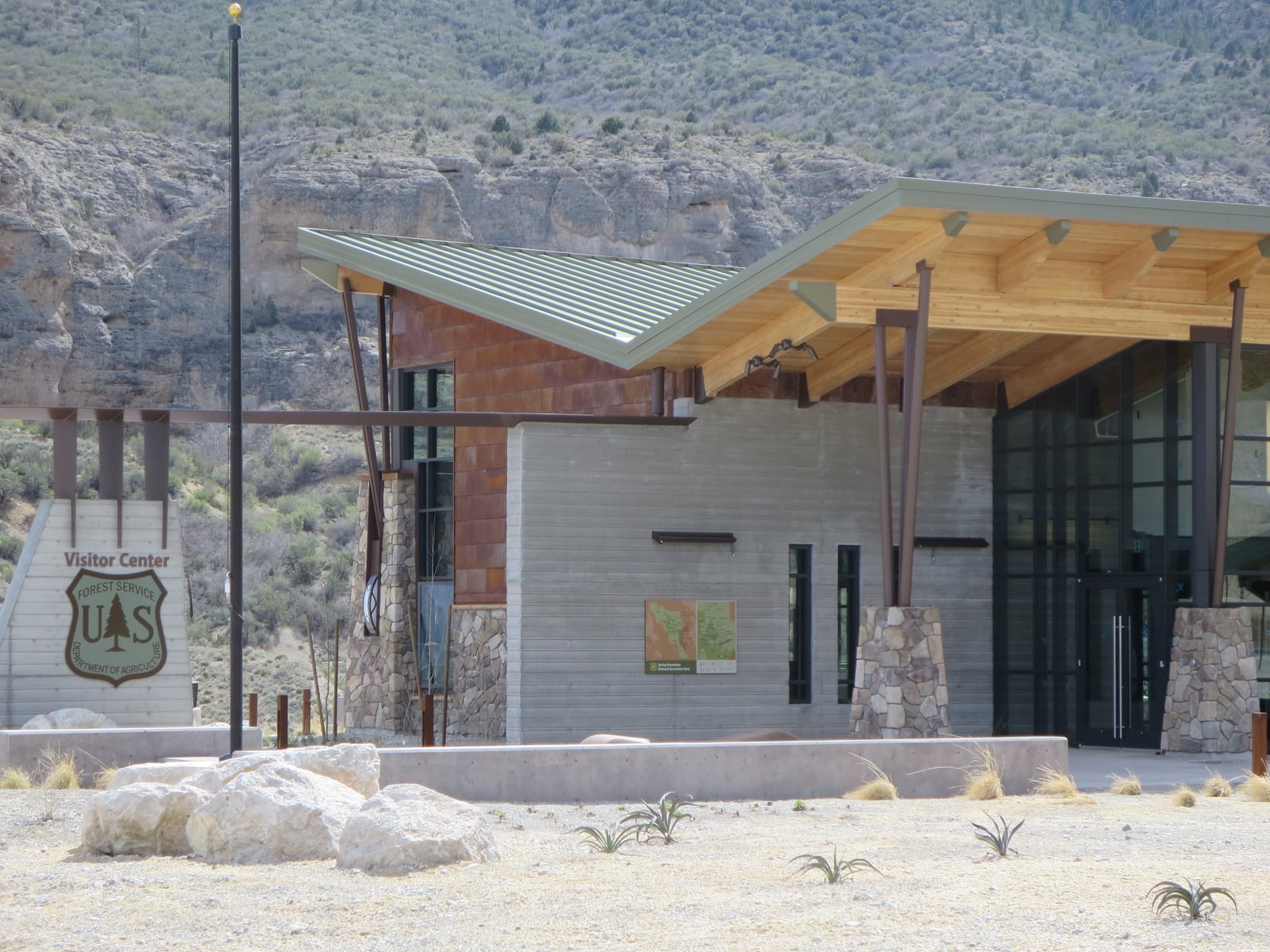 Spring Mountains Visitor Gateway building against rocky desert slopes